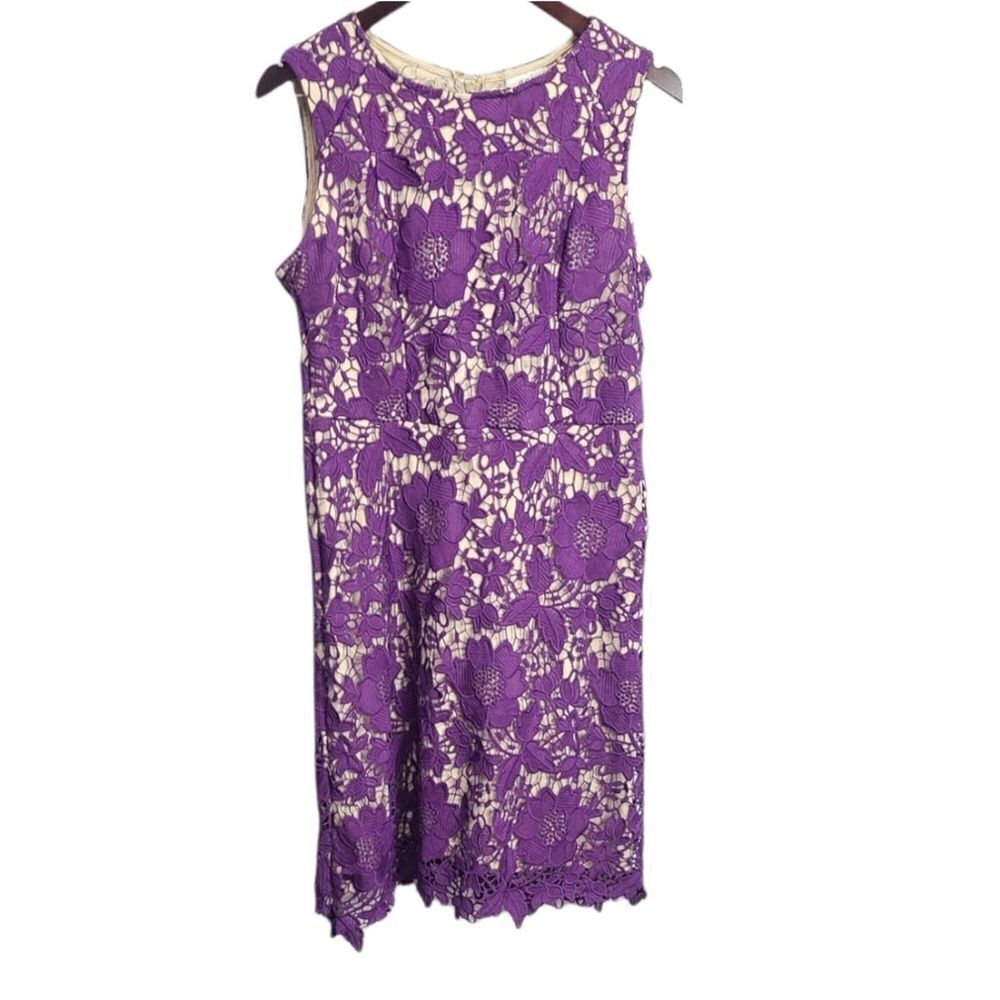 Eci New York Purple Lace Sheath Midi Floral Dress‎ Size 8